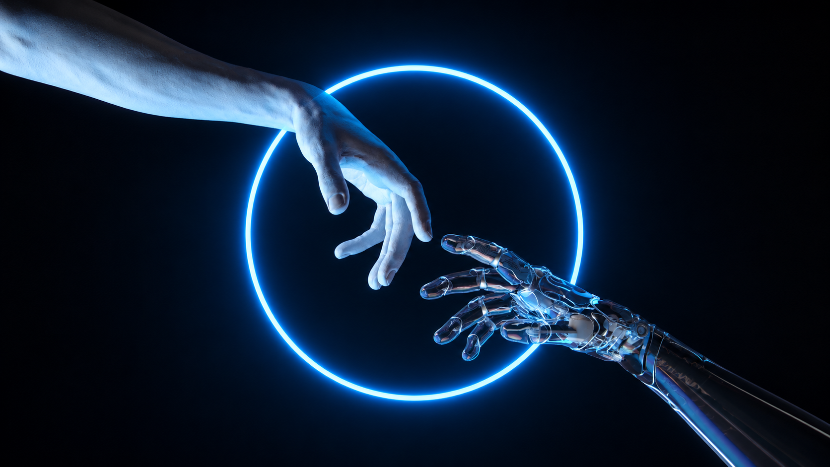 Human and AI hand connection