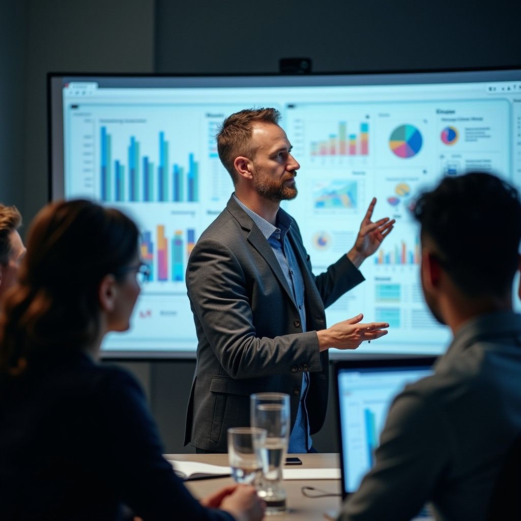 Professionals collaborating on technology and digital data